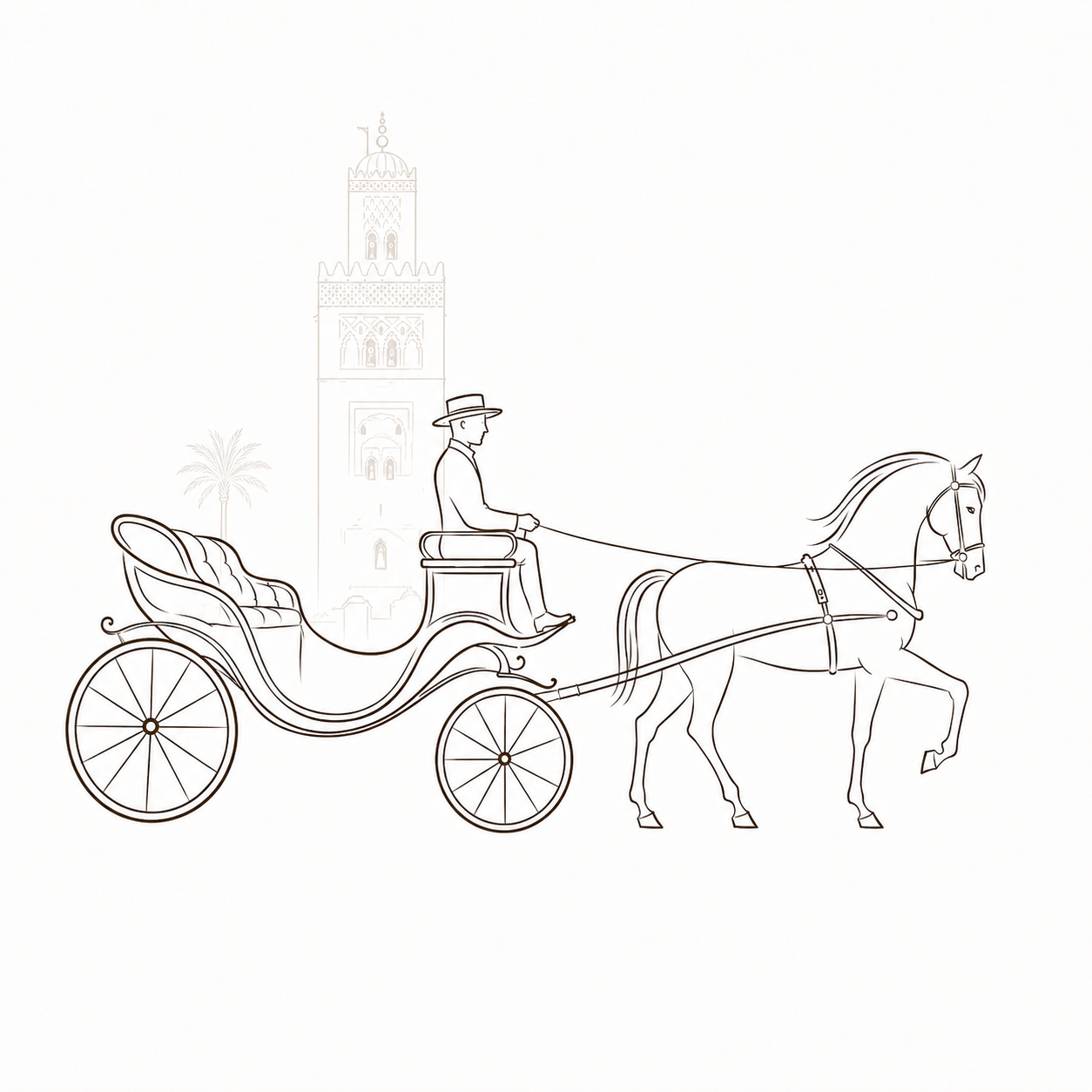 Illustration calèche à Marrakech
